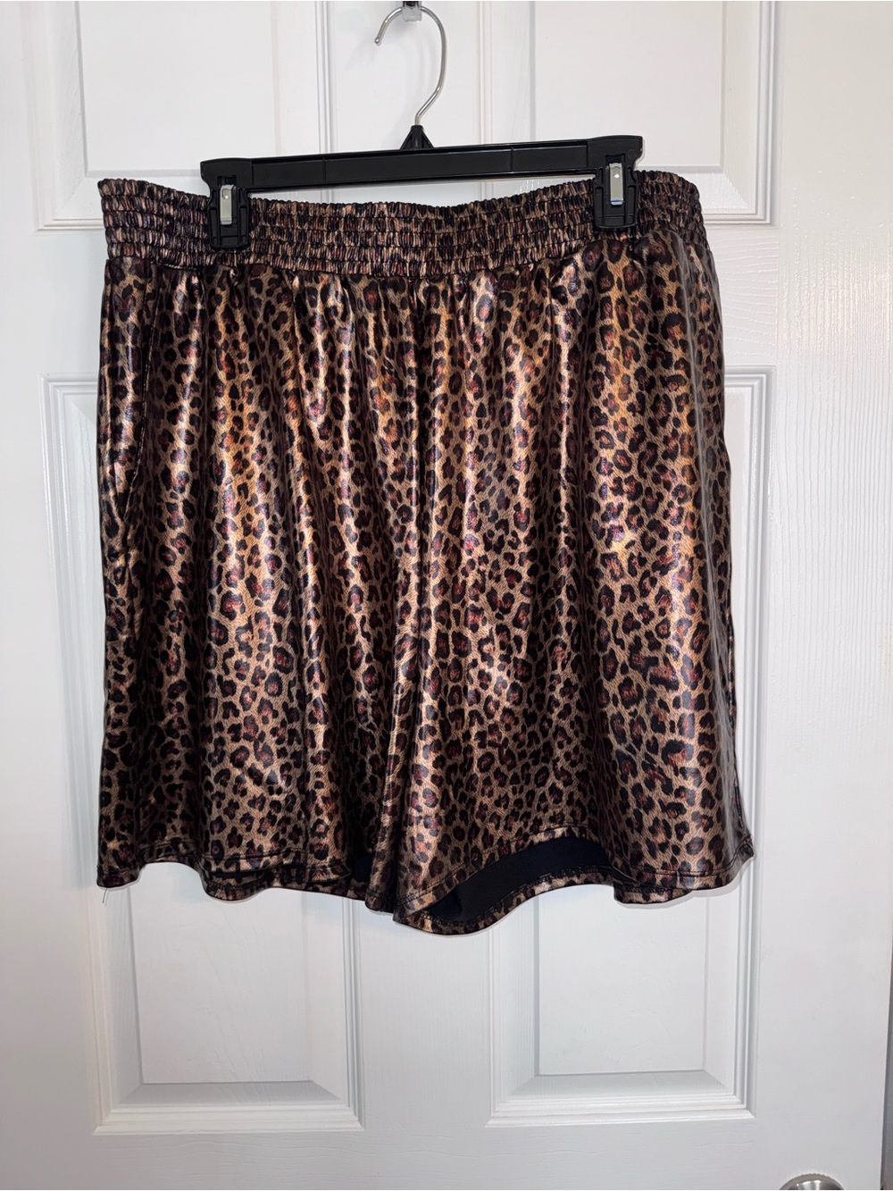 Leopard Print Faux Leather Shorts - Brown and Black